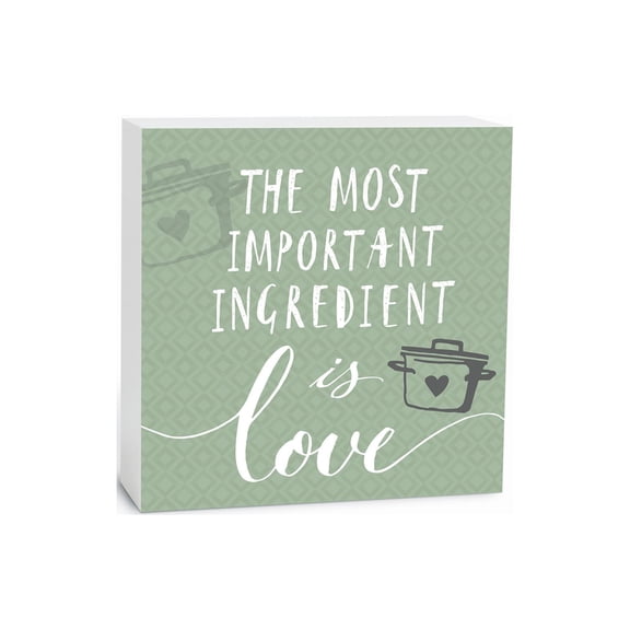 Important Ingredient Love Green Cook Pot 5 x 5 Wood Tabletop Sign Plaque