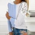 thumbnail image 3 of tklpehg Fall Long Sleeve Shirts for Women Lightweight Crew Neck Lace Hollow Out Sleeve Tunic Tops Color Block Casual Ladies Tops(V01_ Light Blue,XL), 3 of 5