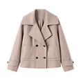 thumbnail image 4 of Women's Notched Lapel Cropped Coat Double Breasted Long Sleeve Casual Outerwear With Pockets Fall Winter Jackets for Women, 4 of 6