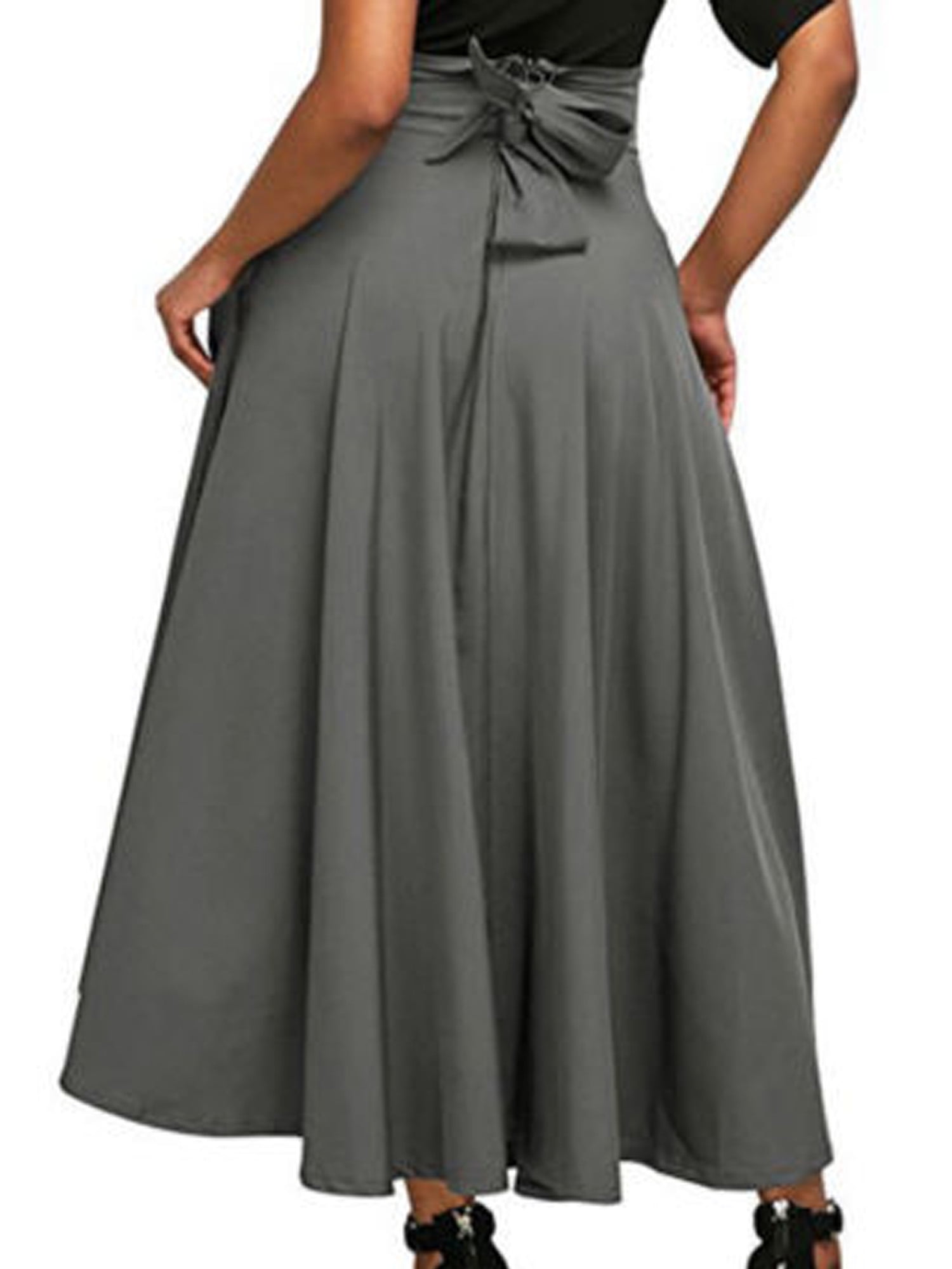 Pudcoco High Waist Pleated Long Skirts Women Flared Full Skirt