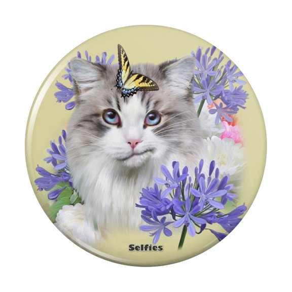 Cat Butterfly Selfie Pinback Button Pin
