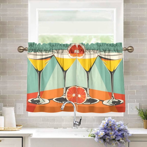 Yayeee Kitchen Curtains Tier Pair Light Filtering 27"x36" Rod Pocket Short Cafe Window Panel, Green Glasses