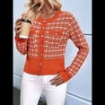 thumbnail image 4 of Blazer de A Cuadros para Mujer, Elegante, Informal, con Botones Al Frente, Cuello Redondo, Larga, Tejido Texturizado Naranja-Rojo M, 4 of 10