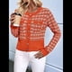 thumbnail image 4 of Blazer de A Cuadros para Mujer, Elegante, Informal, con Botones Al Frente, Cuello Redondo, Larga, Tejido Texturizado Naranja-Rojo XL, 4 of 10