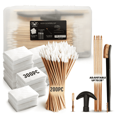Gun Cleaning Supplies in Storage Box – 300Pcs Gun Cleaning Patches 200Pcs Gun Cleaning Swabs. Highly Absorbent – Includes Double-Ended Brass Brush and Gun Cleaning Rod – Gun Cleaning Kit Supplies