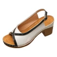 thumbnail image 6 of Rokment Womens Vintage Color Block Dressy Sandals Retro Casual Leather Peep Toe Platform Chunky Stackable High Heels Slingback Dress Shoes for Ladies White Size 8, 6 of 7