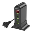 thumbnail image 1 of Cargador de teléfono 5 puertos USB 5V 4A Adaptador de carga Estación de carga portátil digital, Negro, Enchufe de EE. UU. AweSitey EL001272-03, 1 of 2