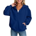 thumbnail image 6 of Girls Zip Up Hoodies, Teen Full-Zip Hooded Sweatshirt Jacket, Casual Fall Long Sleeve Solid Lightweight Outerwear with Pockets Blue 150, 6 of 6