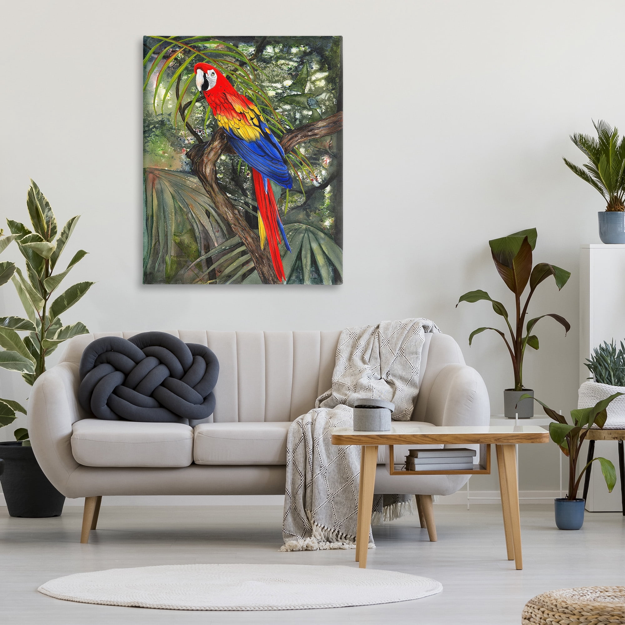 Stupell Industries Parrot Among Branches Animals & Insects Painting Gallery Wrapped Canvas Art Print Wall Art, 36 x 48