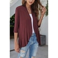 thumbnail image 3 of XCHQRTI Solid Color Cardigan for Women Irregular Hem Flowing Open Front Shirt Slim Fit 3/4 Sleeves Top, 3 of 4