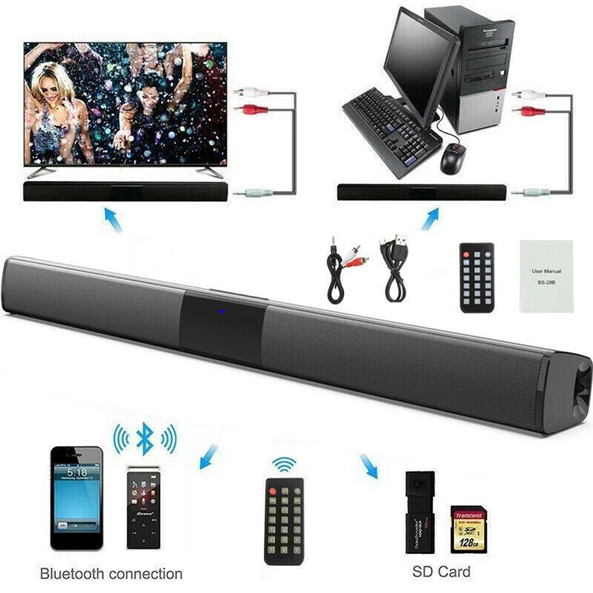 Portable Bluetooth Speaker with FM Radio, TF Card Reader, and RCA Input - 20W Stereo Sound, 3.5H Playtime, Type-C Charging, Built-in Antenna, Remote Control Included