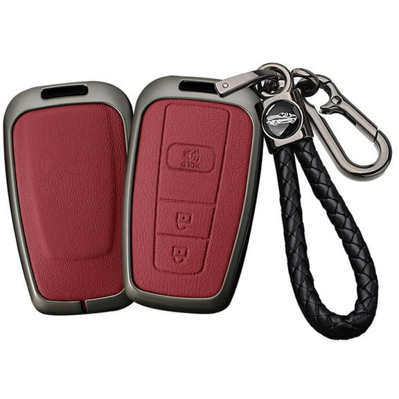 3 Button Key Fob Cover Compatible with Toyota 4Runner 2016-2024 RAV4 Camry Prius Prado Key Leather & Alloy Key Cover Accessories with Keychians-B Keychain
