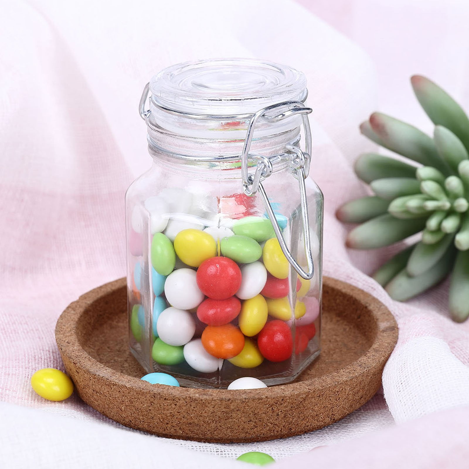 Efavormart 4oz Wholesale Clear Hexagon Glass Jars For Candy Beverage Favor With Flip Lid 12