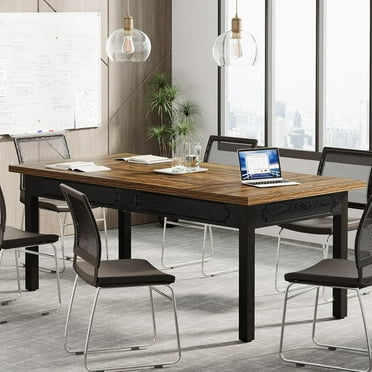 Tribesigns Conference Table, Rectangular Meeting Table for 4-6 People, Modern Business Seminar Table for Office, Brown