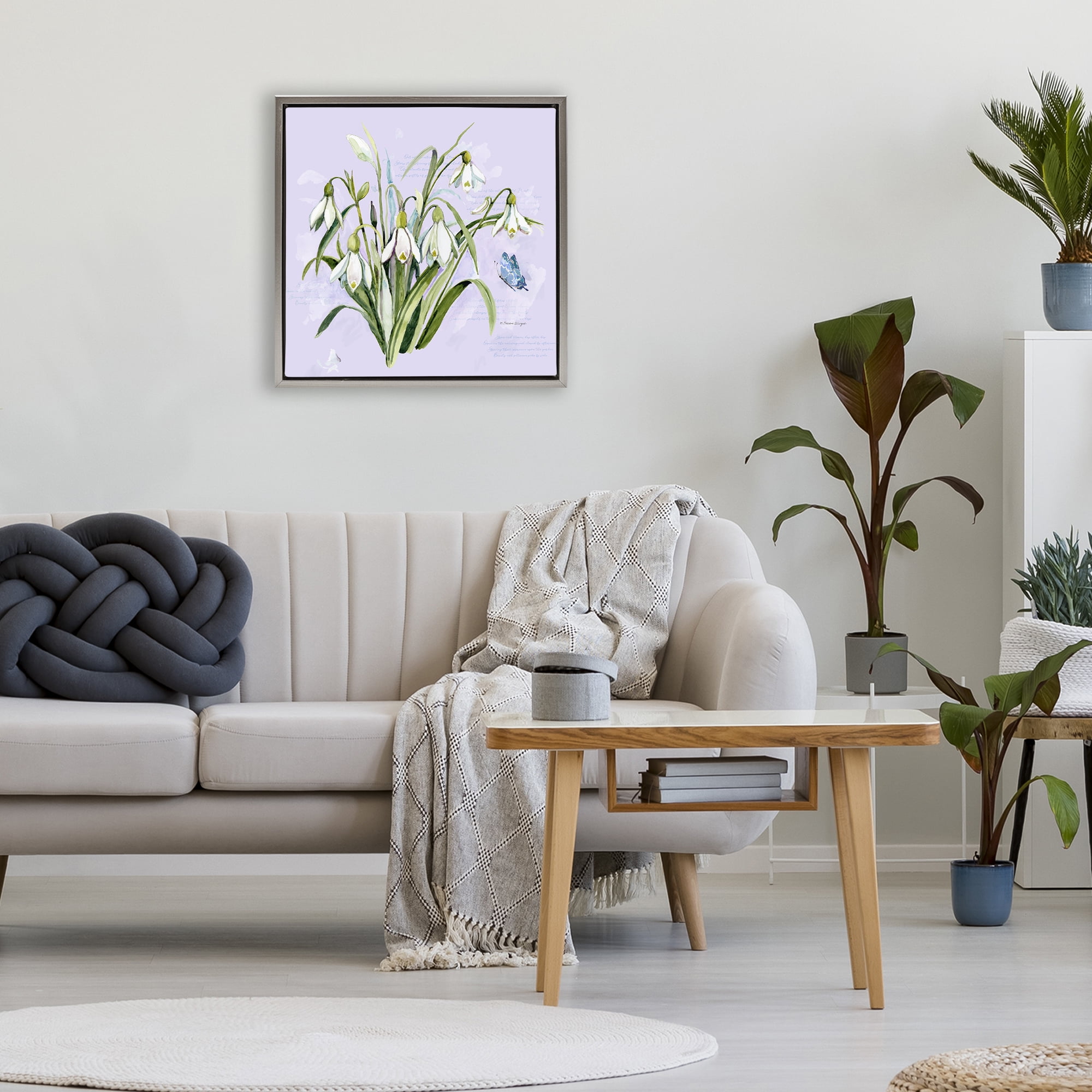 Stupell Industries Snowdrops with Vintage Writings Gray Framed Floater Canvas Wall Art, design by Susan Winget