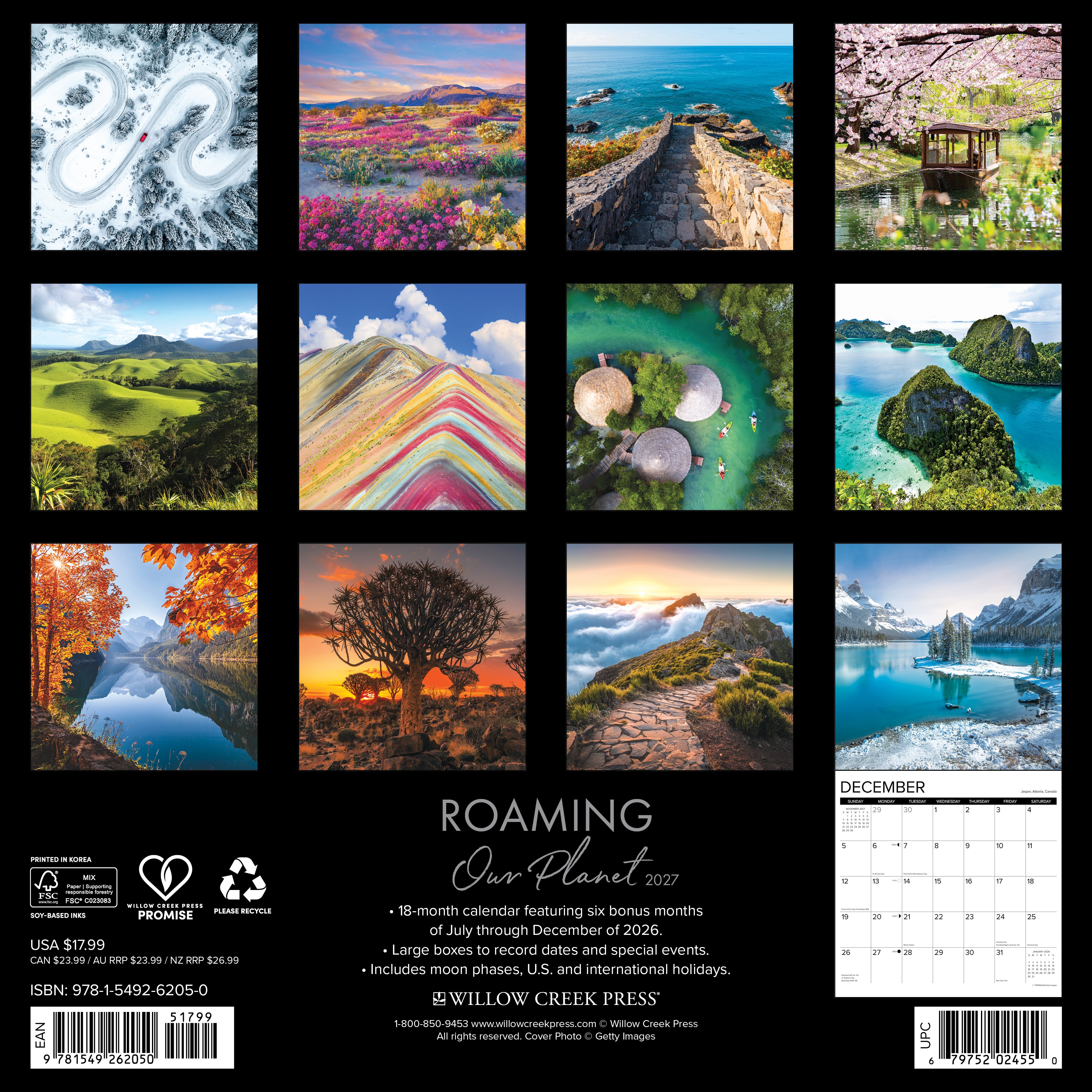 Willow Creek Press, Roaming Our Planet 2027 Wall Calendar