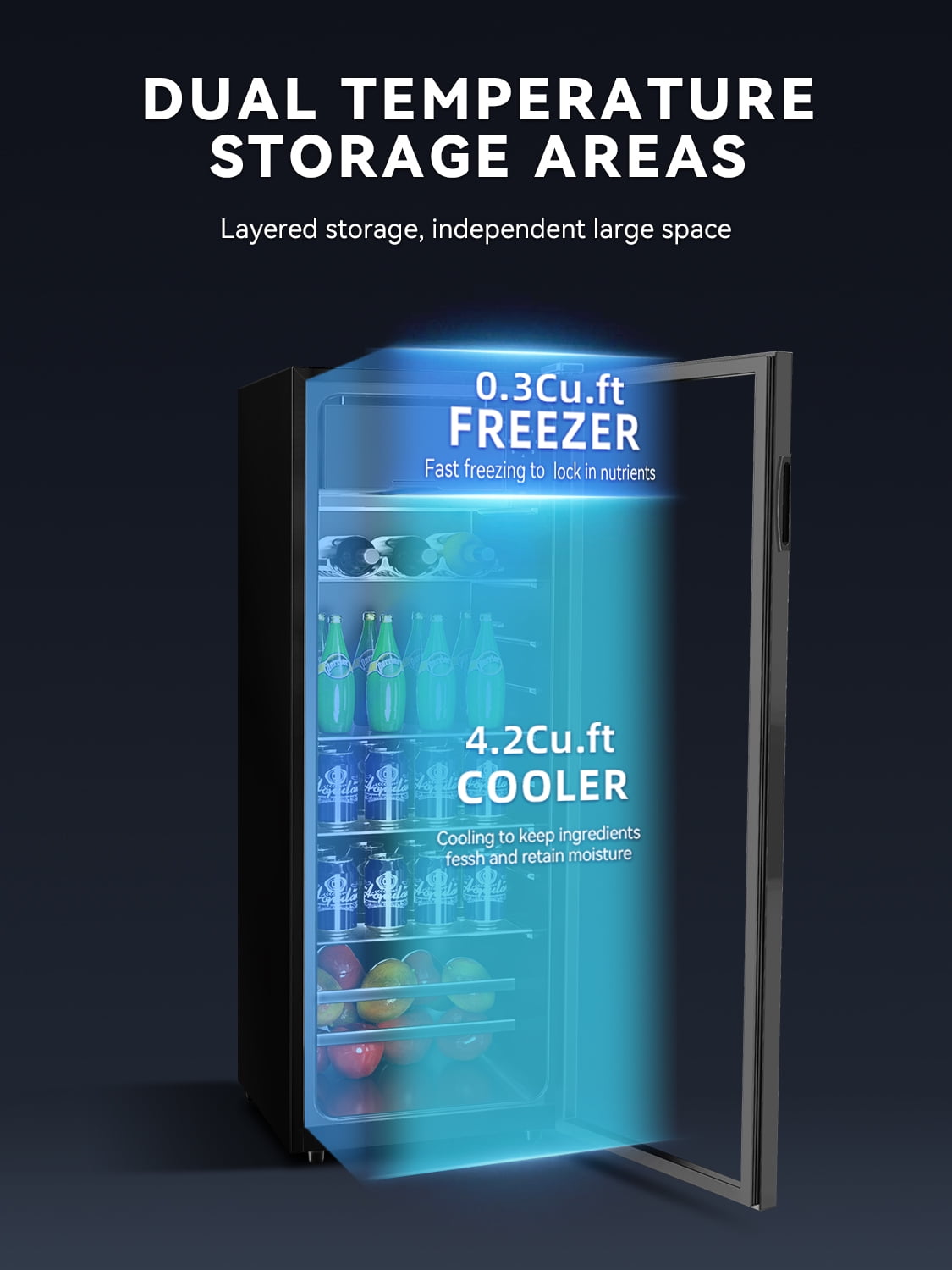 Mini Fridge 155 Can Beverage Refrigerator Cooler, 4.8 Cu.Ft Drink Fridge for Soda Wine Beer, Adjustable Temperature，Black