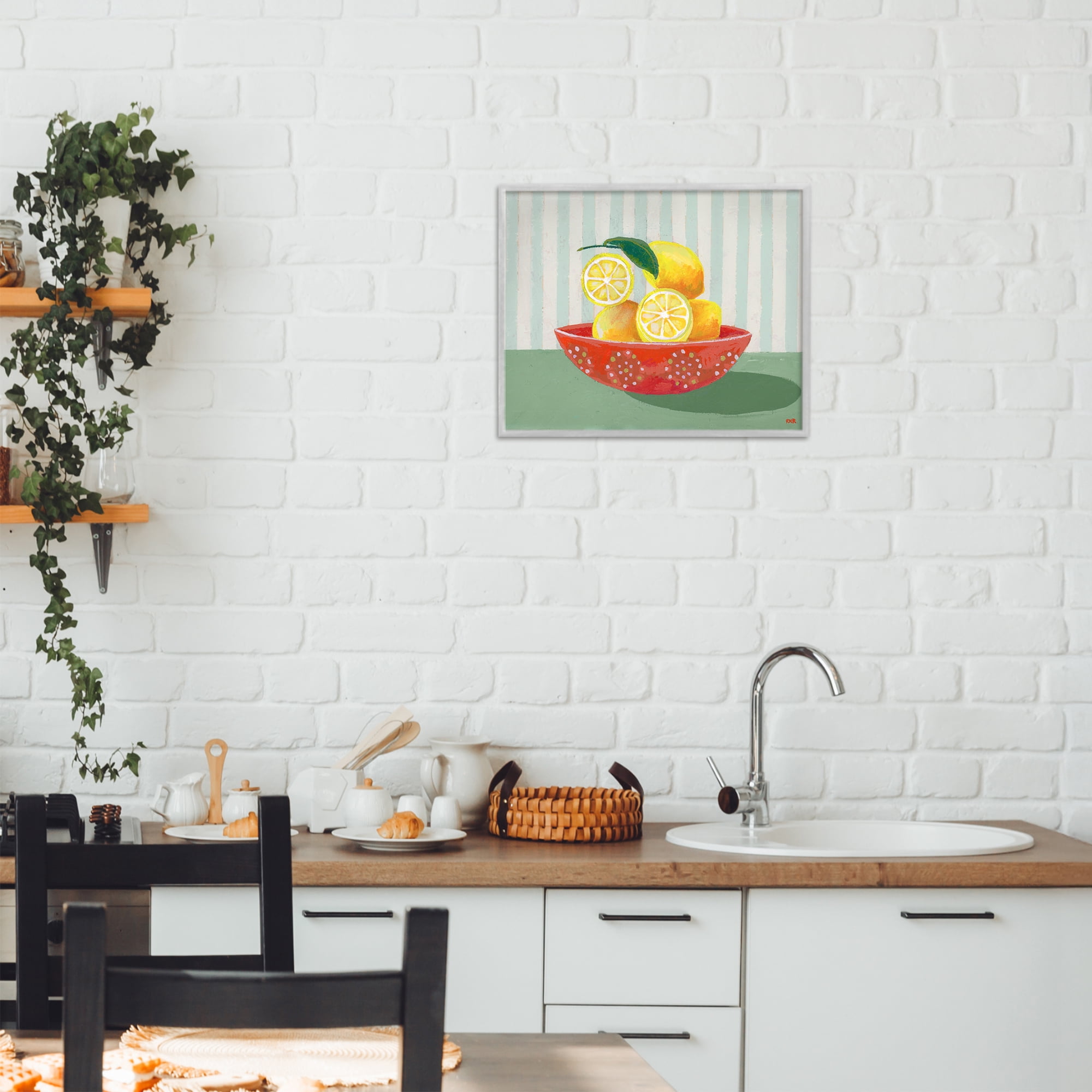 Stupell Industries Sunny Lemons in Red Bowl Gray Framed Giclee Art, design by Rachael Reese