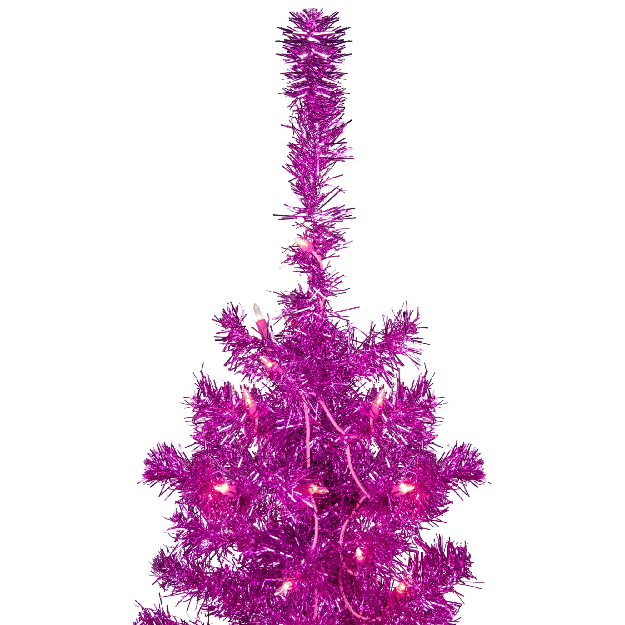 Pre-Lit Pink Artificial Tinsel Christmas Tree  Clear Lights 6 Foot