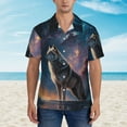 thumbnail image 4 of Balery Night Sky Wolf Print Men's Hawaiian Shirts Short Sleeve Beach Shirt Relaxed Fit Vacation Button Down Shirts-Small, 4 of 9