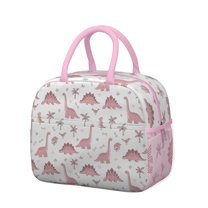Womens Pink Dinosaur and Bird Pattern Lunch Box for Work,Insulated Lunch Bag for Women,Loncheras Para Mujer,Leakproof Adult Lunch Bag for Work,Beach,Travel,Picnic,Camping