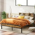 thumbnail image 2 of Full Bed Frame with USB, Metal Platform Bed with Storage Headboard for Adult Teen, Vintage Brown, 2 of 7