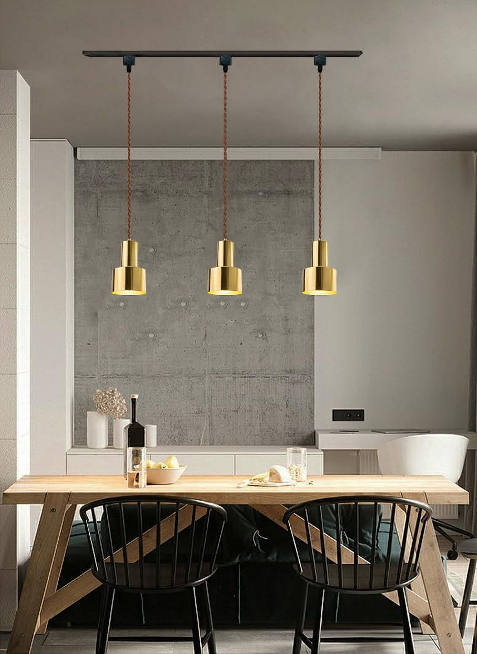 KAYYELAMP Set of 3 J-Type Gold Bronze Track Lighting E26 Base 3.2 Feet Brown Twisted Cord Vintage Design for Kitchen Restaurant(No Bulb, Track)
