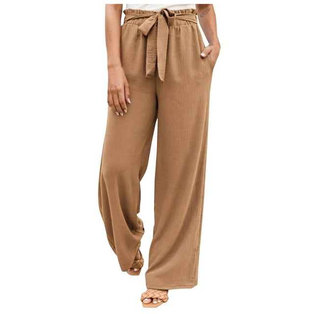 Pantalones largos informales rectos con fajas de Color liso para mujer a la moda Fridja alkflakhf33982