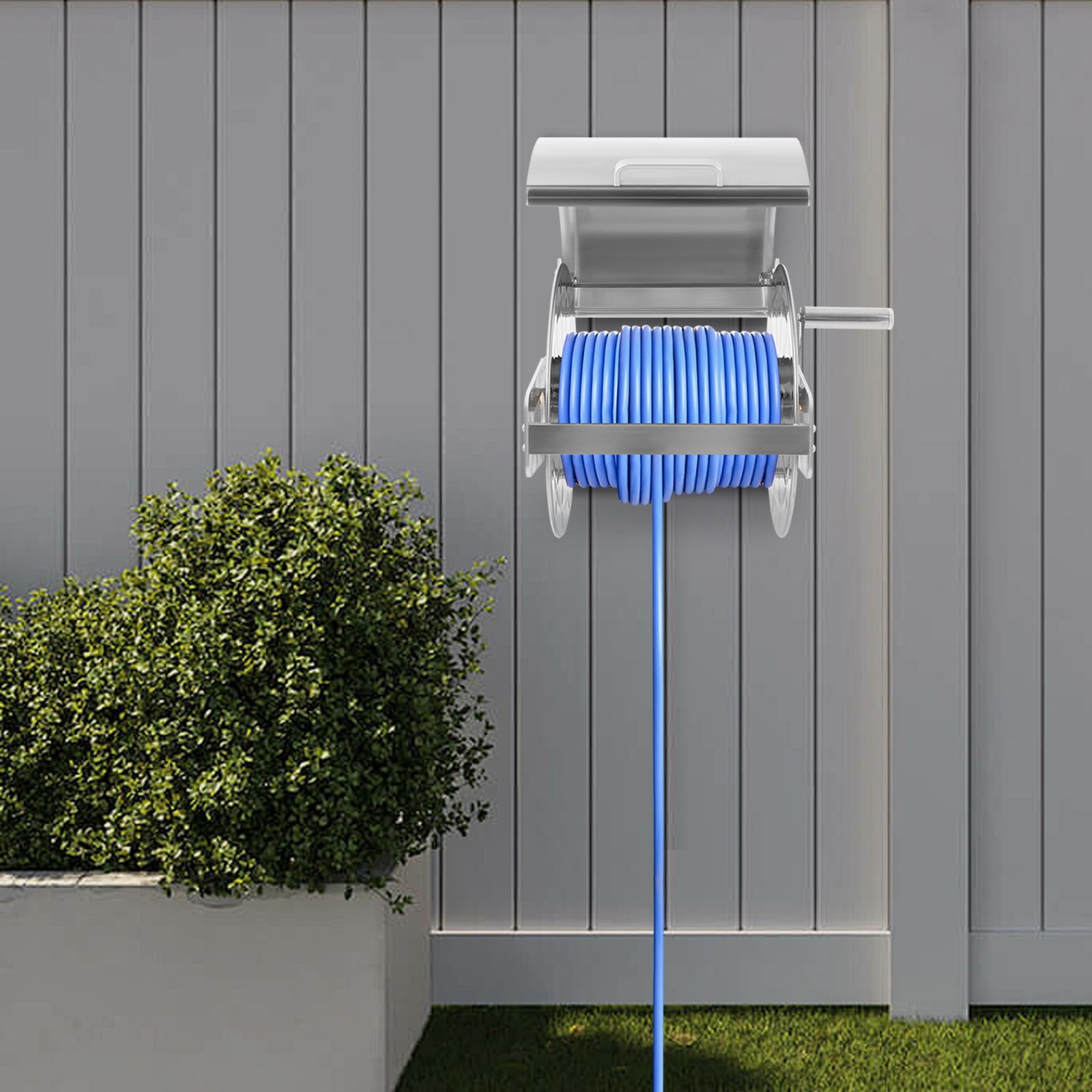Hose Reel Organizer, 164.04ft Capacity, 360° Rotating Nozzle, Weather-Resistant, Keeps Hoses Neat for Gardening and Cleaning