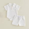 thumbnail image 2 of Mercatoo Newborn 0 3 6 12 18 Months Baby Boy Summer Clothes Solid Color 𝐑omper Short Sets Cute Casual Knit 2 Piece Infant Outfits, 2 of 9