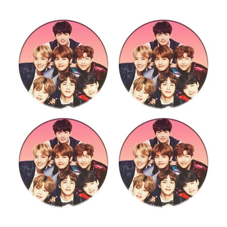 

BTS Coasters Round Ceramic 4-Piece Set 3.9 Inch with Cork Bottom Non-Slip Table Coasters Insulated Beverage Coasters for Kitchen Coffee Furniture and Tabletop Decoration