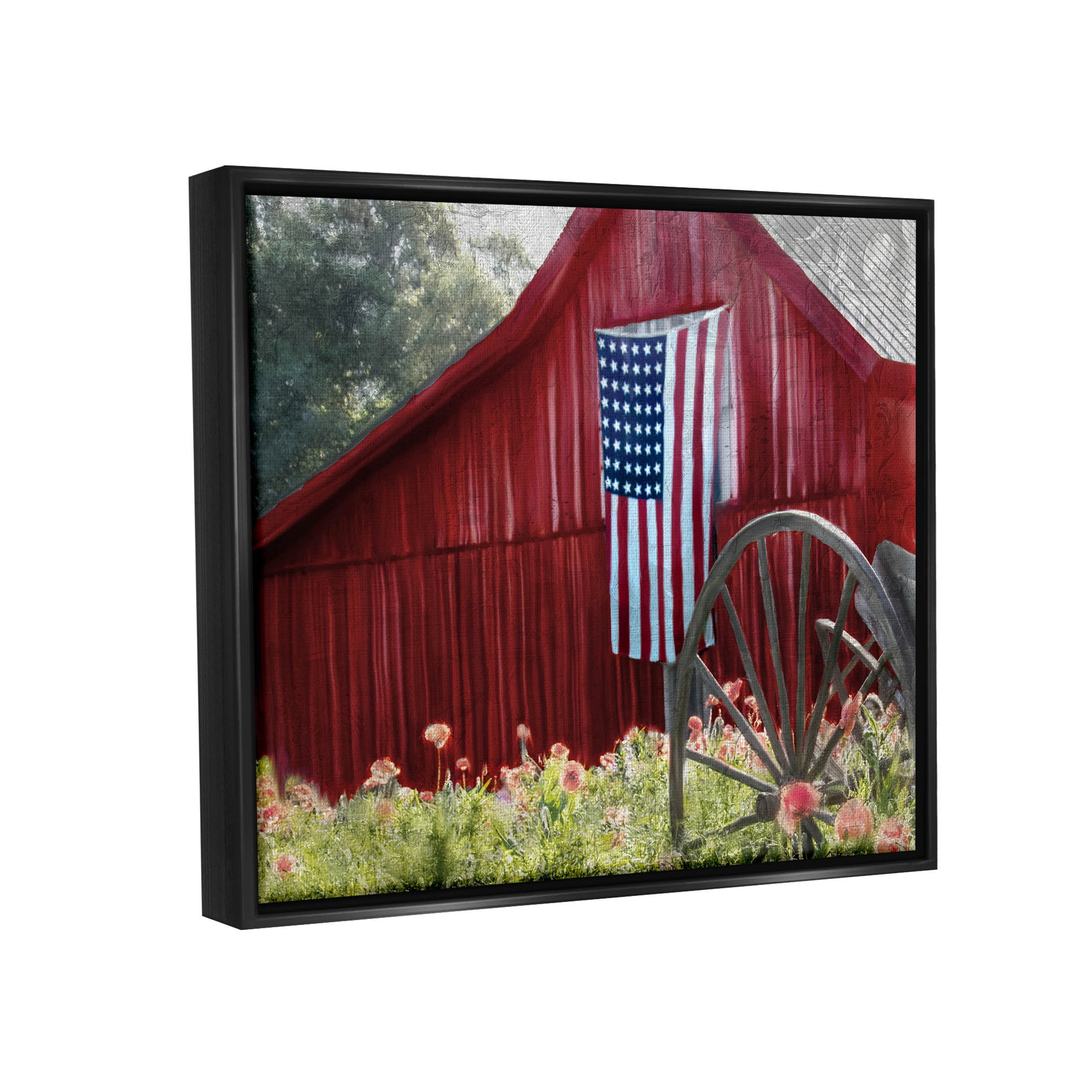 Country Farm Meadow Americana Town & City Graphic Art Jet Black Framed Art Print Wall Art