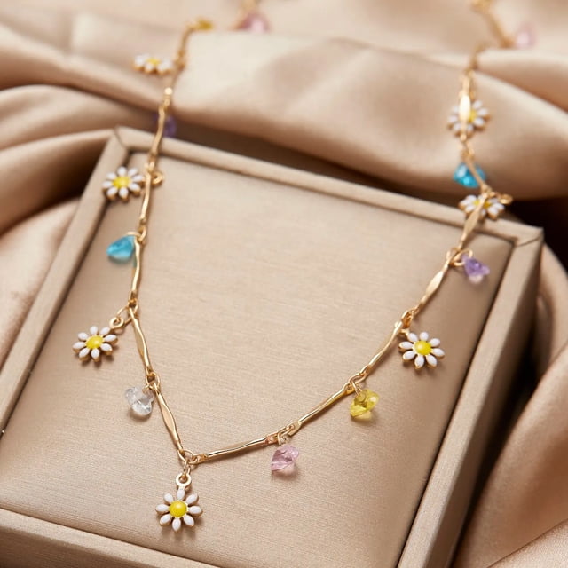Collar de flor de hoja de Margarita Bohemia para mujer, cadena de clavícula de piedra de cristal Irregular colorida, regalos de joyería de fiesta, moda de verano