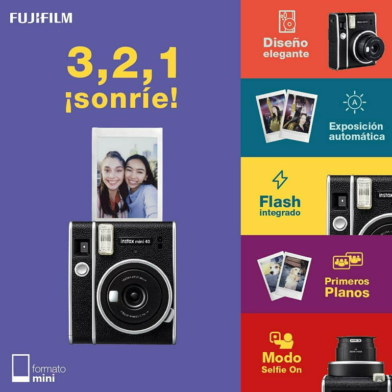 Fujifilm Instax Mini 40 Instant Camera with Built-In Flash & Hand Strap,  Black