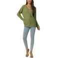 thumbnail image 2 of INSPIRE CHIC Suéter ligero de manga larga con cuello en V de punto waffle para mujer, holgado, talla XL, color verde militar, 2 of 6