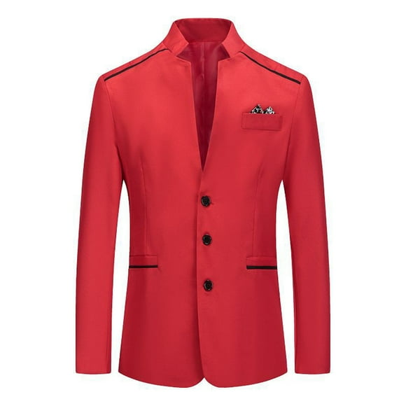 Penkiiy Blazer for Men Men's Suit One Button Suit Formal Dress Performance Suit Fitted Long Sleeved Lapel Suit Blazer Red Blazer