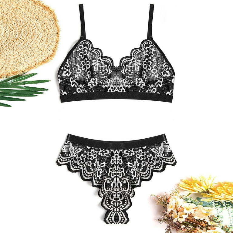  Women's Sexy Bra and Panty Set 2 Piece Exotic Lace Lingerie Set  for Women Curvy Bra and Panty Sets for Women Sexy Black: Clothing, Shoes &  Jewelry