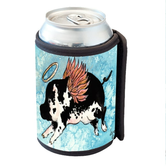 KuzmarK Insulated Drink Can Cooler Hugger - Flying Angel Pig Animal Art by Denise Every