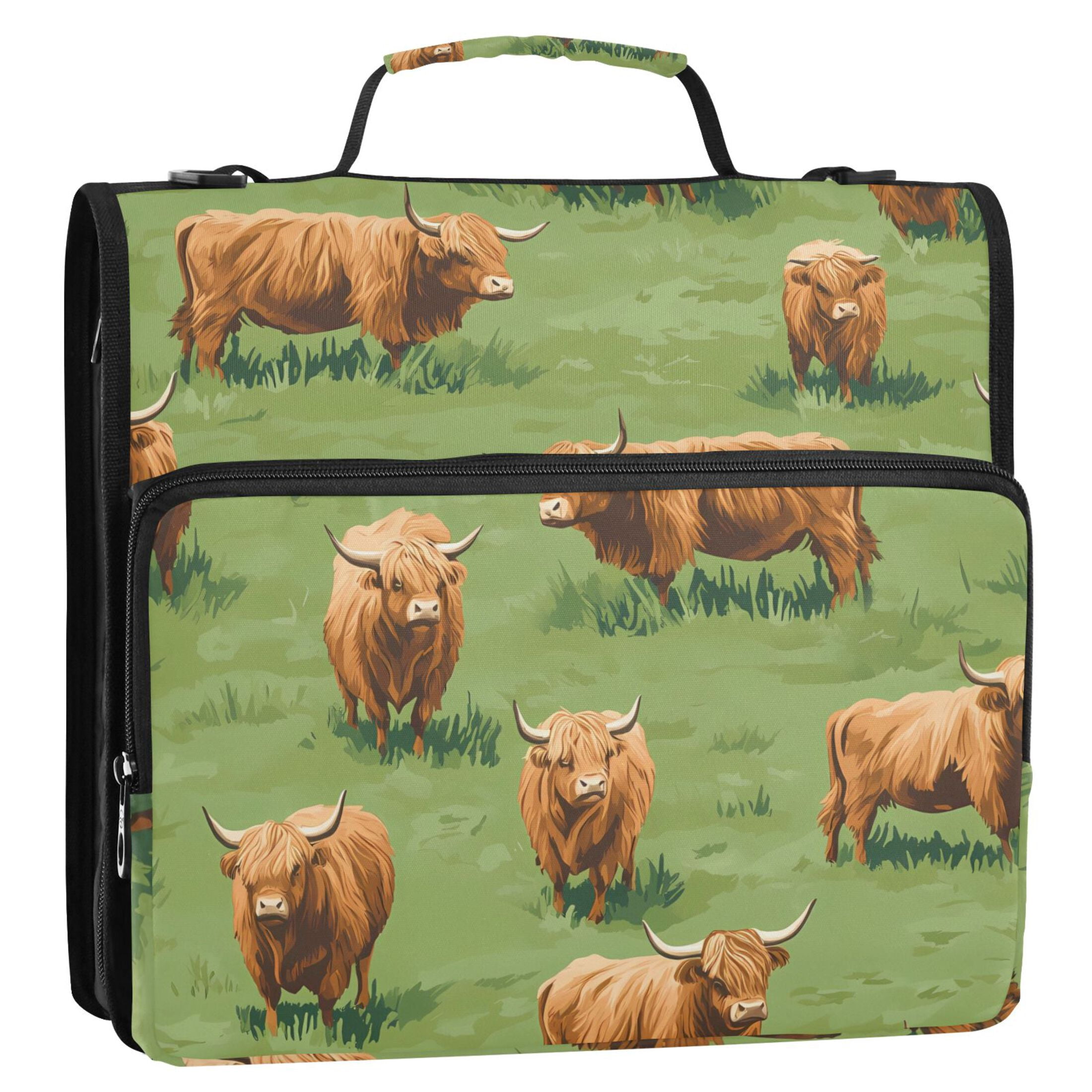 ALAZA Zipper Binder Highland Cattle Meadow 3 Ring Trapper Keeper File Folder Organizer Bag