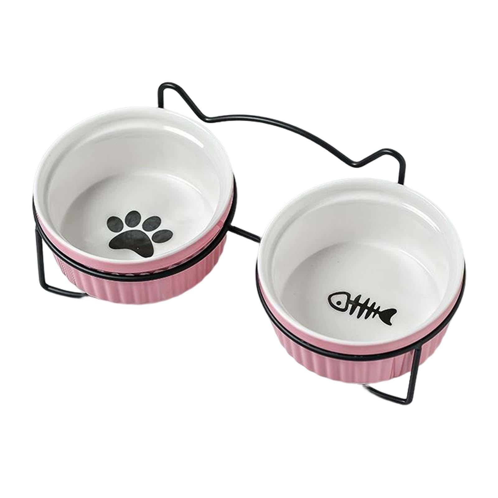 Bvdfgk Raised Cat Bowl Anti Rust Pet Feeding Station Pet Slow Feeder with Stand Protect black