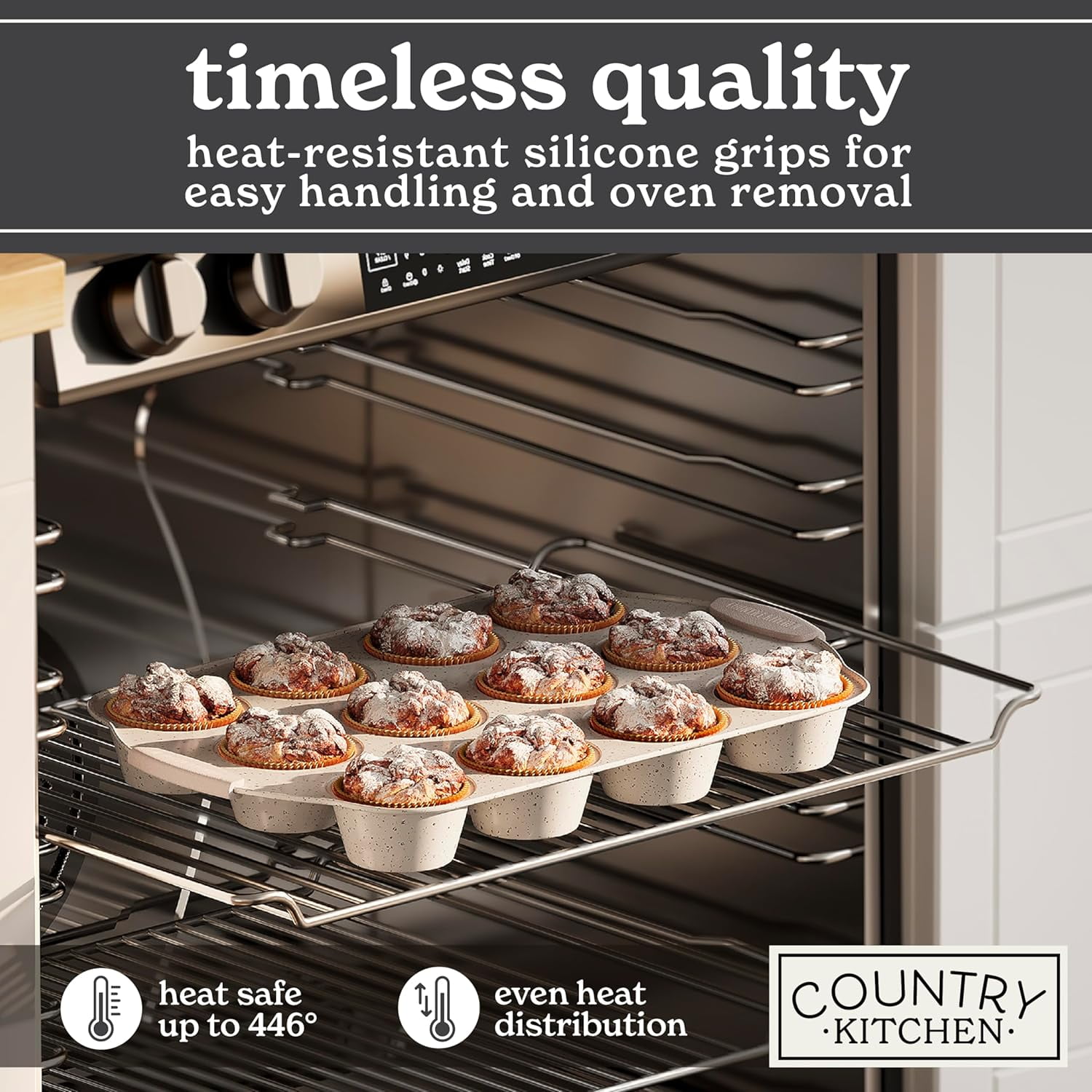 Country Kitchen 10-Piece Nonstick Bakeware Set - Stackable Pots and Pans, Cream