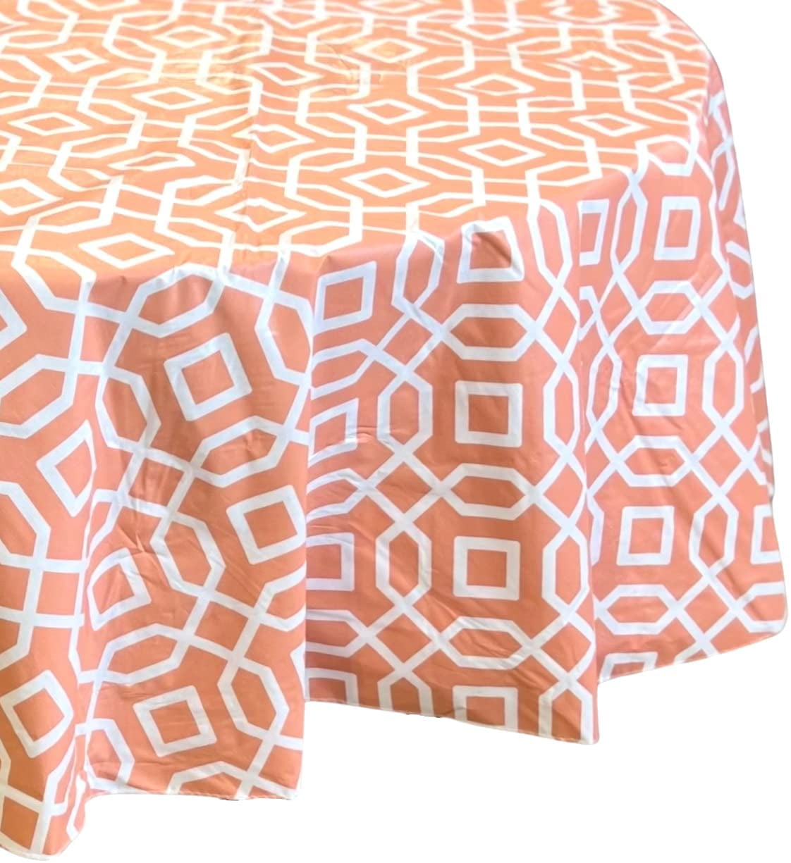 Summer Flannel Back Vinyl Tablecloths Orange White Geometric Table