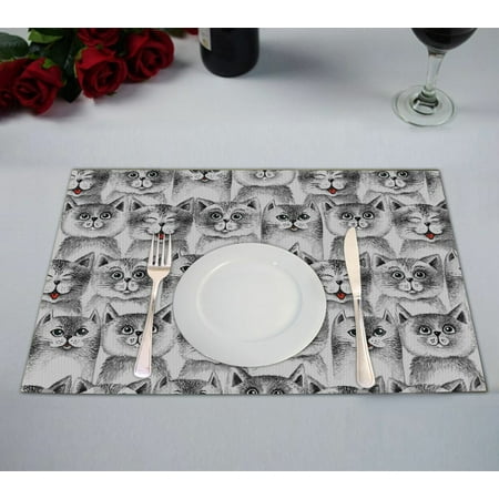 

GCKG Cute Cats Seamless Pattern Placemat 12x18 Inch Set of 2