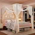 thumbnail image 3 of Amolife Queen Bed Frame, Canopy Bed with Metal Headboard, No Box Spring Needed, White, 3 of 15
