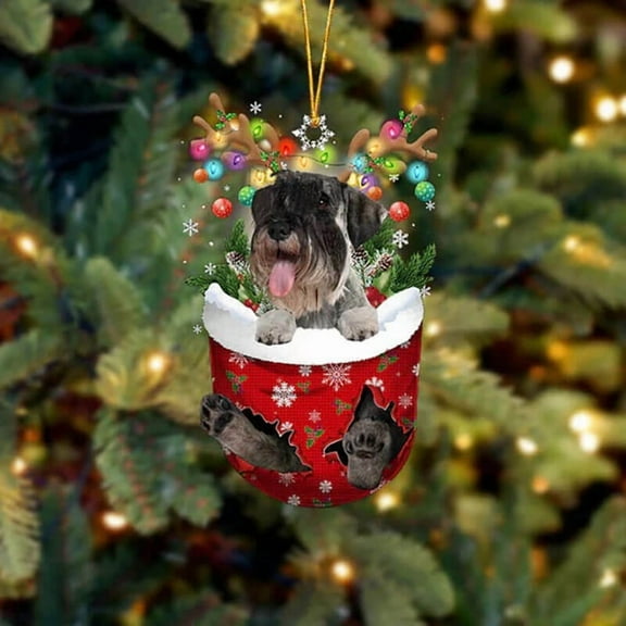 Acrylic 2D FLAT Standard Schnauzer In Snow Pocket Christmas Ornament
