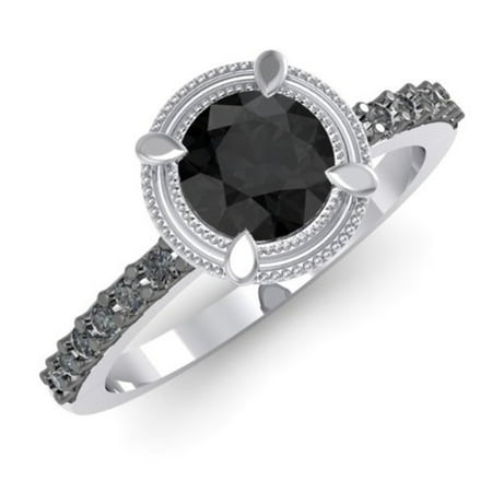Dazzlingrock Collection 1.15 Carat (ctw) 10K Round Black Diamond Bridal Solitaire With Accents Ring, White Gold, Size 7.5