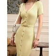 thumbnail image 2 of Women'S 2025 Fall Fashion Midi Sweater Dress Casual V-Neck Short Sleeve Ribbed Knit Winter Slim Fit Dress Yellow L, 2 of 8