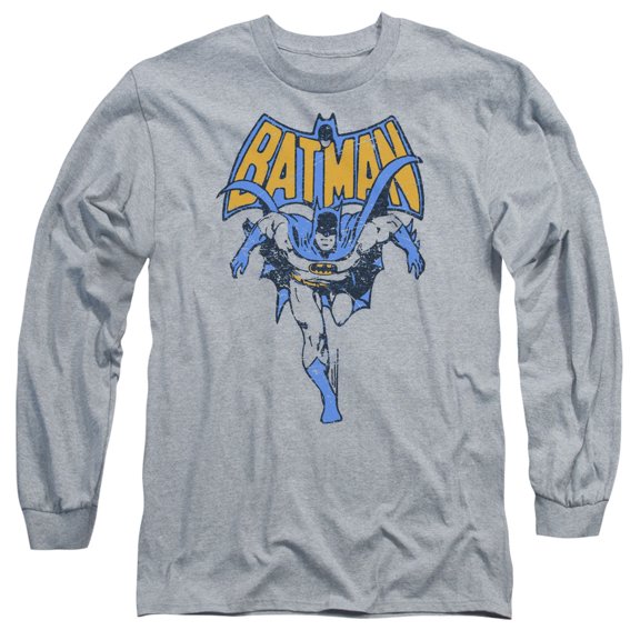 Batman Vintage Run Long Sleeve Adult 18/1 T-Shirt-Athletic Heather