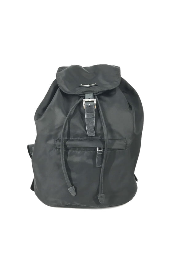 Pre-Owned PRADA 1BZ032 Logo Plate Triangle Backpack in Nylon/Leather, Black, Women's (Good)
