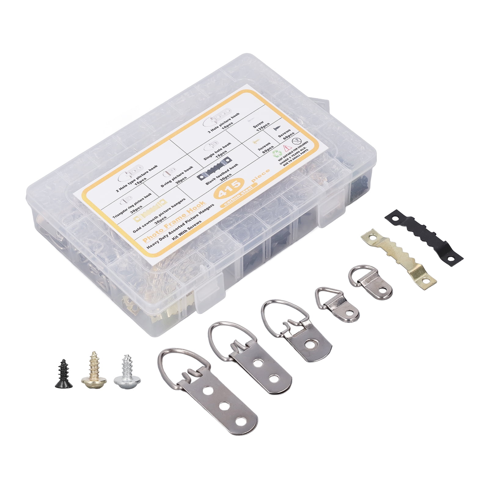 Suodoka 415-Piece Picture Hangers Kit Heavy Duty Assorted Frame Hooks with Screws and Transparent Box